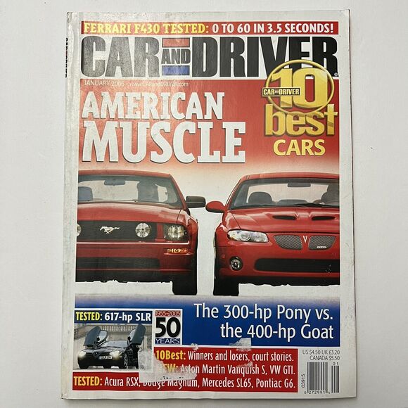 Vintage Car and Driver Magazine January 2005 American Muscle 10 Best Cars - Picture 1 of 5